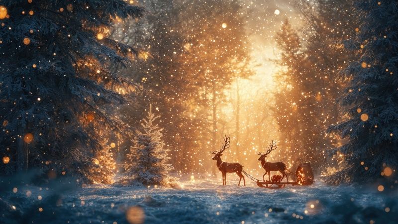 christmas reindeers wallpaper, snowy, seasonal cheer, background for desktop wallpaper (horizontal)