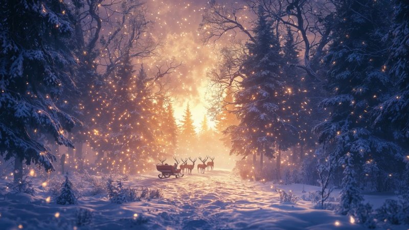 christmas reindeers wallpaper, snowy, snowflakes, background for desktop wallpaper (horizontal)