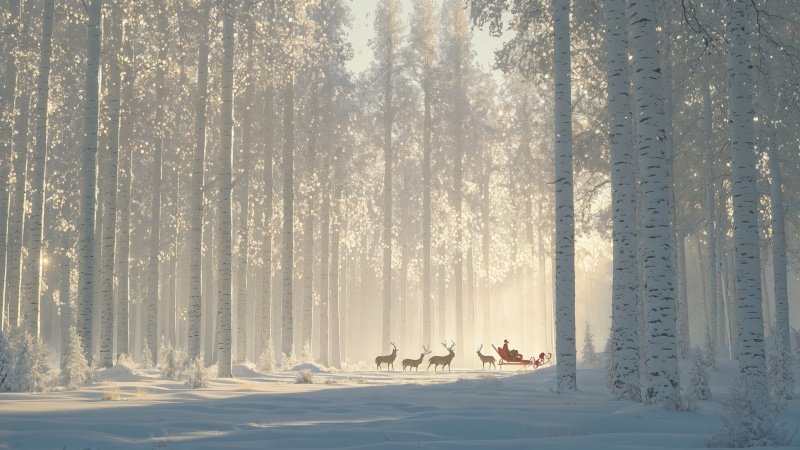christmas reindeers wallpaper, snowy, festive decorations, background for desktop wallpaper (horizontal)