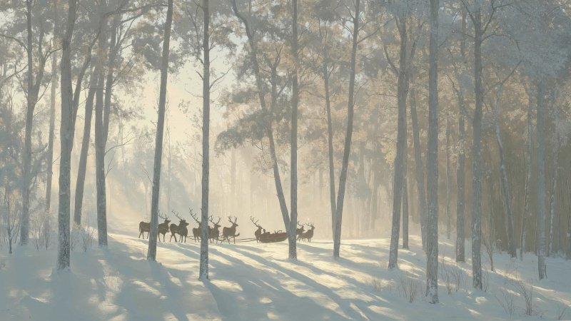 christmas reindeers wallpaper, snowy, festive decorations, background for desktop wallpaper (horizontal)