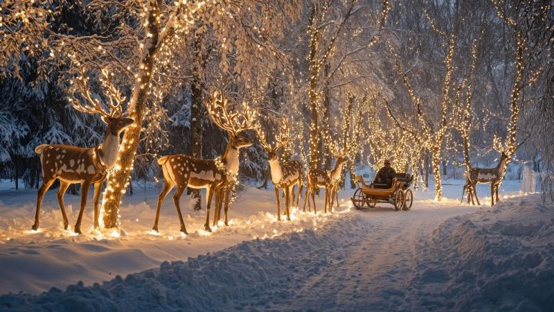 winter wonderland decorations wallpaper, sleigh rides, cozy cabins, background for desktop wallpaper (horizontal)
