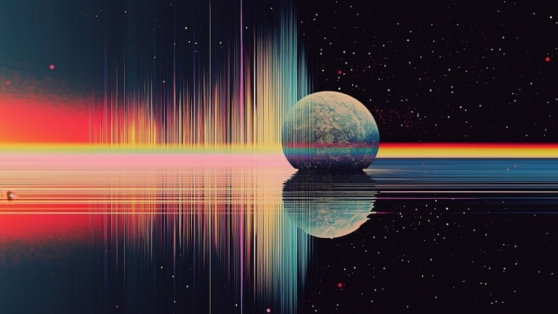 retro vibe wallpaper, cosmic art, outer space, background for desktop wallpaper (horizontal)