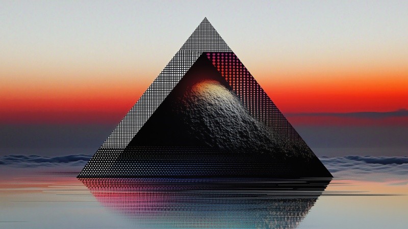 retro vibe wallpaper, pyramid, space exploration, background for desktop wallpaper (horizontal)