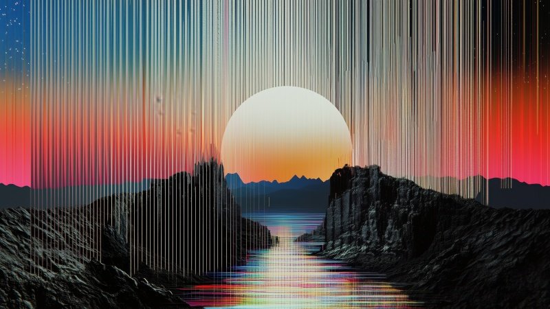 retrowave wallpaper, synthwave, geometric art, background for desktop wallpaper (horizontal)