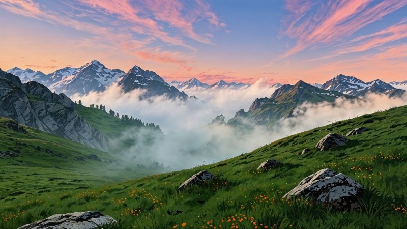alps wallpaper, mountains, hiking trails, background for desktop wallpaper (horizontal)