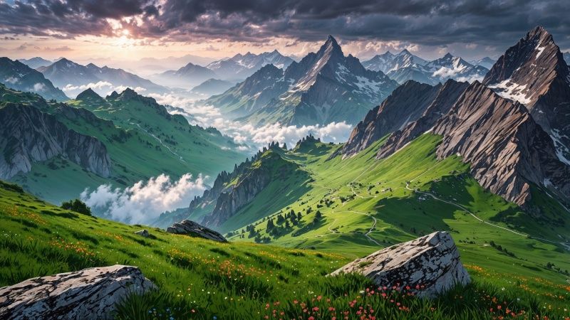 swiss alps wallpaper, weather, hiking trails, background for desktop wallpaper (horizontal)