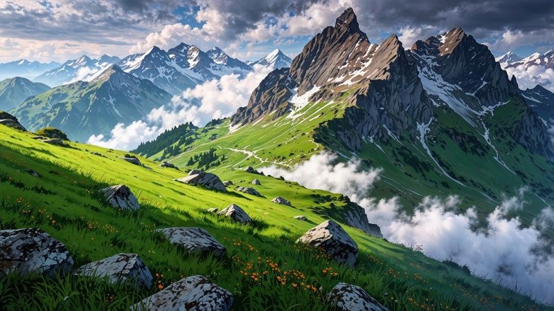 alps wallpaper, mountains, winter sports, background for desktop wallpaper (horizontal)