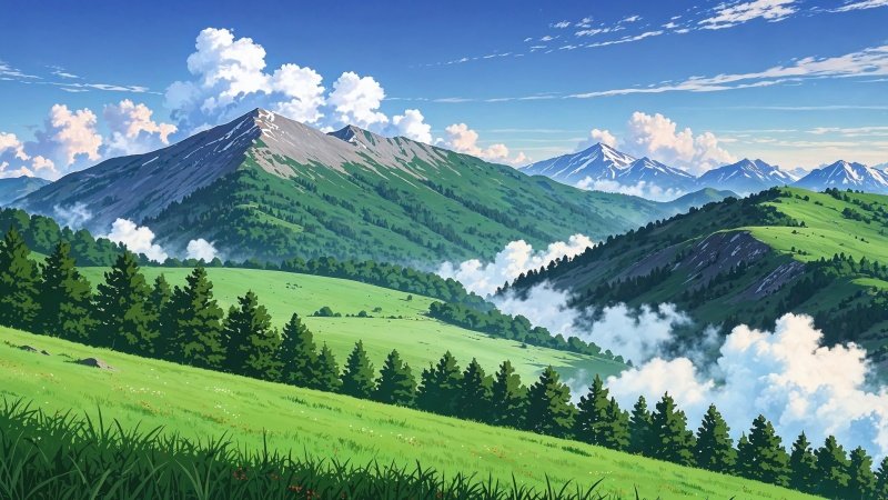 green hills wallpaper, grass, sunny weather, background for desktop wallpaper (horizontal)