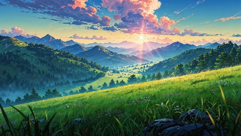 green hills wallpaper, fluffy clouds, lush landscape, background for desktop wallpaper