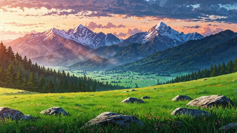 green hills wallpaper, fluffy clouds, fresh air, background for desktop wallpaper (horizontal)