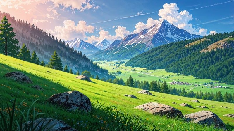 green hills wallpaper, picturesque landscape, lush landscape, background for desktop wallpaper