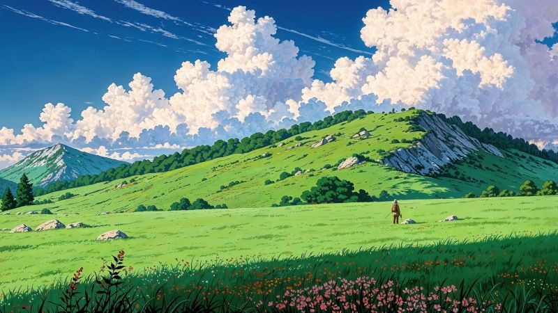 green hills wallpaper, lush landscapes, rolling fields, background for desktop wallpaper (horizontal)