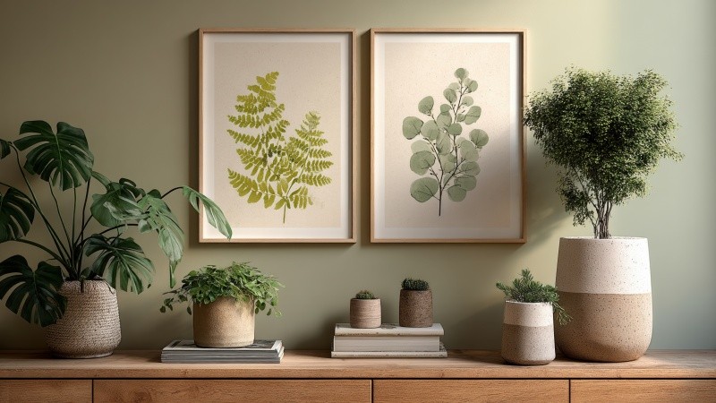 biophilic interior design wallpaper, organic aesthetics, natural materials, background for desktop wallpaper (horizontal)