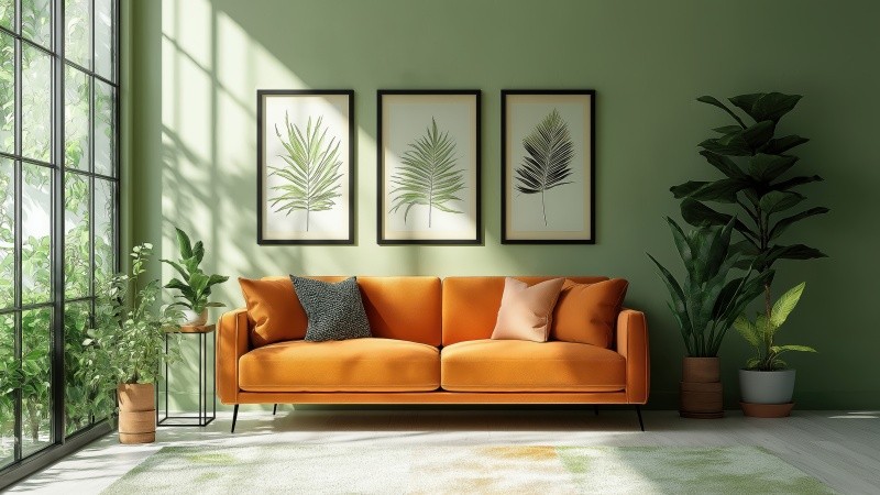 biophilic interior design wallpaper, organic aesthetics, sustainable interiors, background for desktop wallpaper (horizontal)