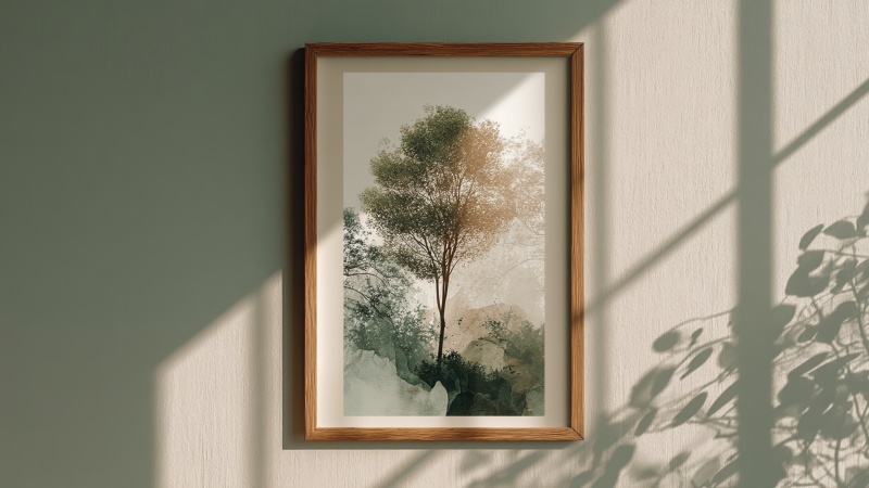 biophilic design wallpaper, plant art, organic shapes, background for desktop wallpaper (horizontal)