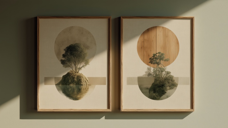 stress reduction wallpaper, biophilic design, calming wall art, background for desktop wallpaper (horizontal)