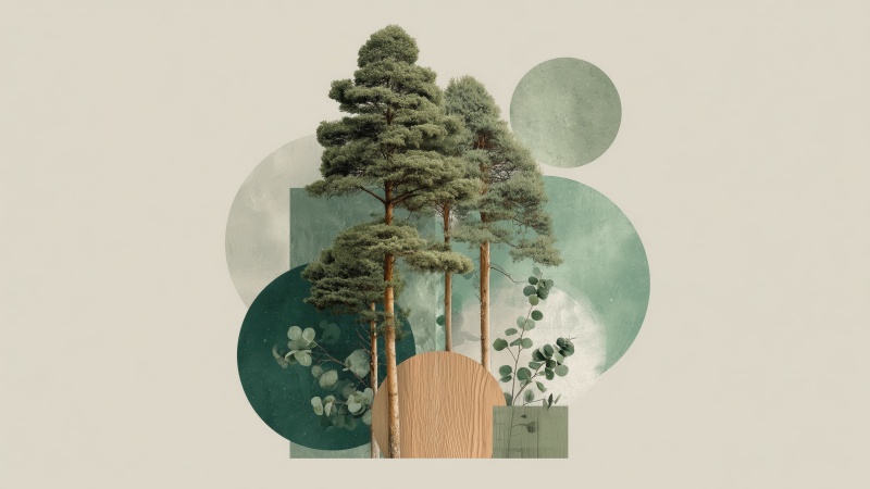 botanical design wallpaper, green leaves, organic patterns, background for desktop wallpaper (horizontal)