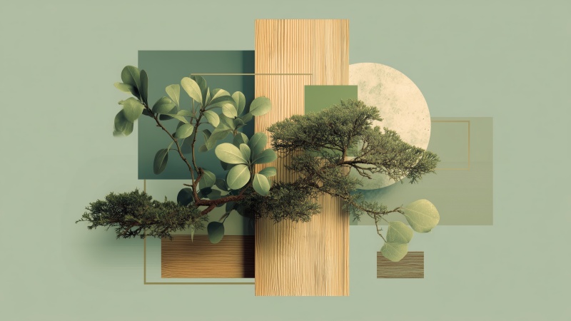 botanical design wallpaper, green leaves, eco-friendly design, background for desktop wallpaper (horizontal)