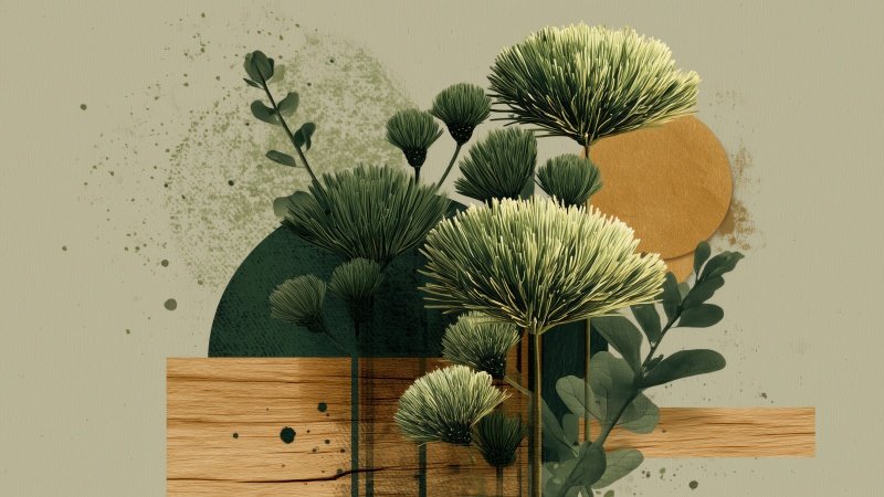 plant art wallpaper, botanical illustration, natural textures, background for desktop wallpaper (horizontal)