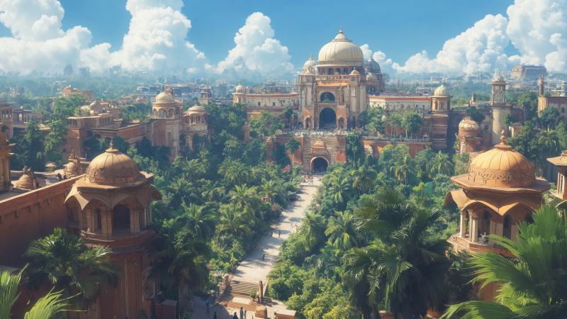 temple architecture wallpaper, ancient forest, sacred spaces, background for desktop wallpaper (horizontal)