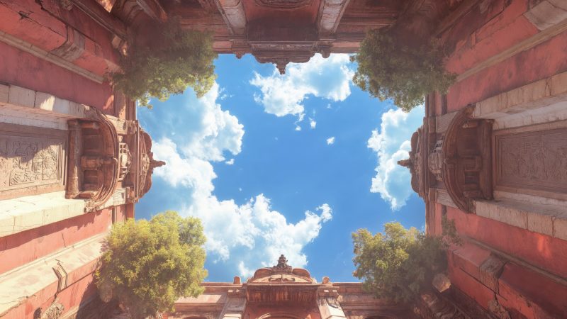 temple architecture wallpaper, skylight, architectural heritage, background for desktop wallpaper (horizontal)