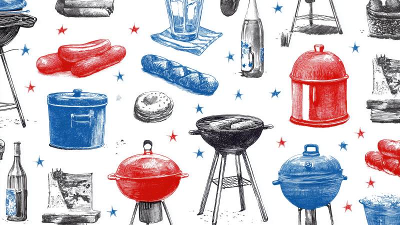 labor day bbq wallpaper, festive food, picnic clip art, background for desktop wallpaper (horizontal)