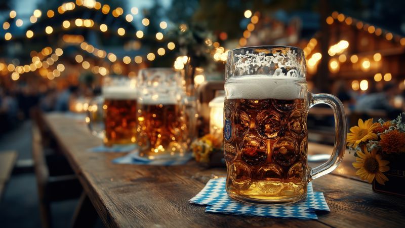wiesn wallpaper, beer garden, stein, background for desktop wallpaper (horizontal)