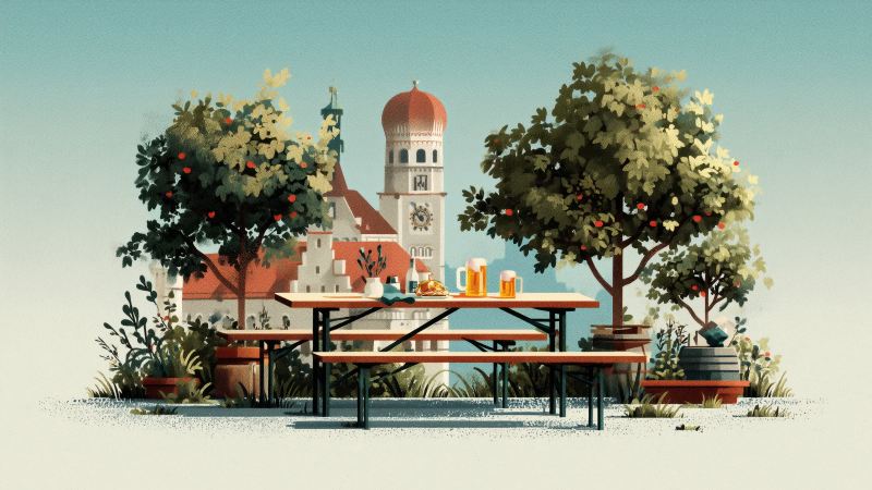 bavarian culture wallpaper, food stalls, oktoberfest costumes, background for desktop wallpaper (horizontal)