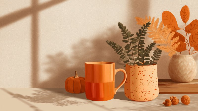 fall decor wallpaper, autumn style, warm colors, background for desktop wallpaper (horizontal)