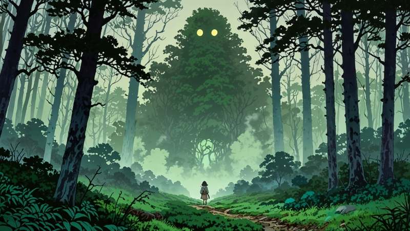 nature spirit wallpaper, eerie atmosphere, dark forest, background for desktop wallpaper (horizontal)