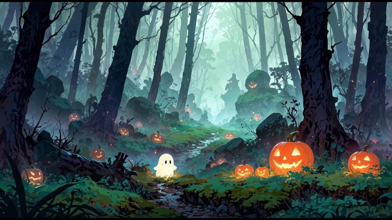 halloween pumpkin wallpaper, spooky decor, cute halloween, background for desktop wallpaper (horizontal)