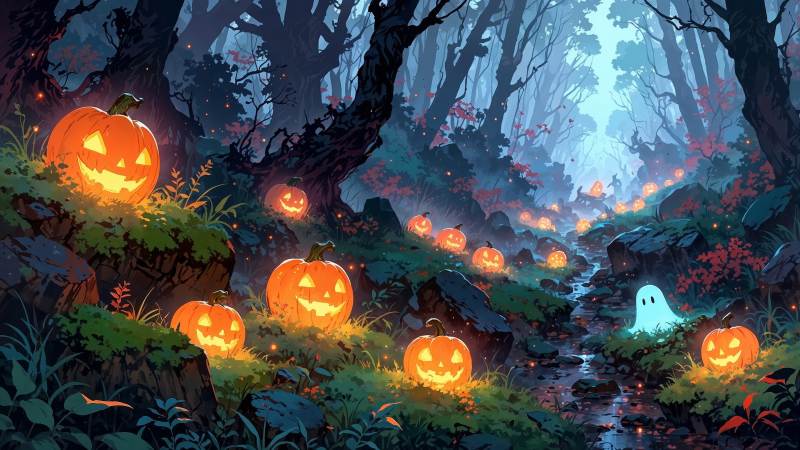 halloween pumpkin wallpaper, spooky decor, pumpkin carving, background for desktop wallpaper (horizontal)