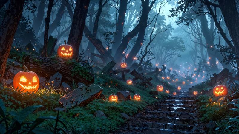 halloween pumpkin wallpaper, spooky decor, jack o lantern designs, background for desktop wallpaper (horizontal)