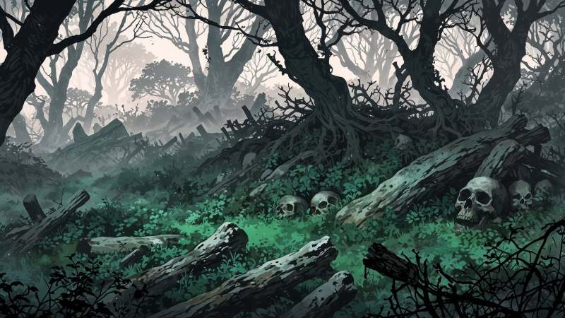 bone pile wallpaper, creepy landscape, dark wilderness, background for desktop wallpaper (horizontal)