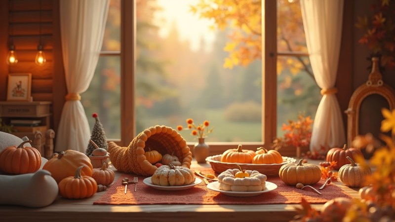 gourds wallpaper, cozy fall vibes, fall harvest decor, background for desktop wallpaper (horizontal)