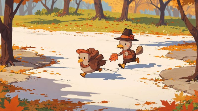 turkey trot wallpaper, turkey race, autumn run, background for desktop wallpaper (horizontal)