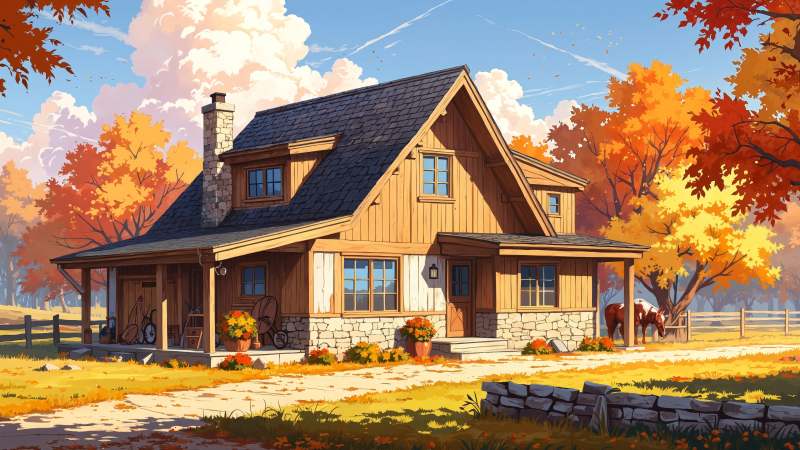 rustic farmhouse wallpaper, porch, cozy cottage, background for desktop wallpaper (horizontal)