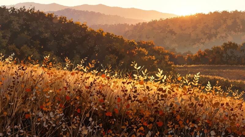 autumn landscapes wallpaper, golden hour lighting, colorful landscapes, background for desktop wallpaper (horizontal)