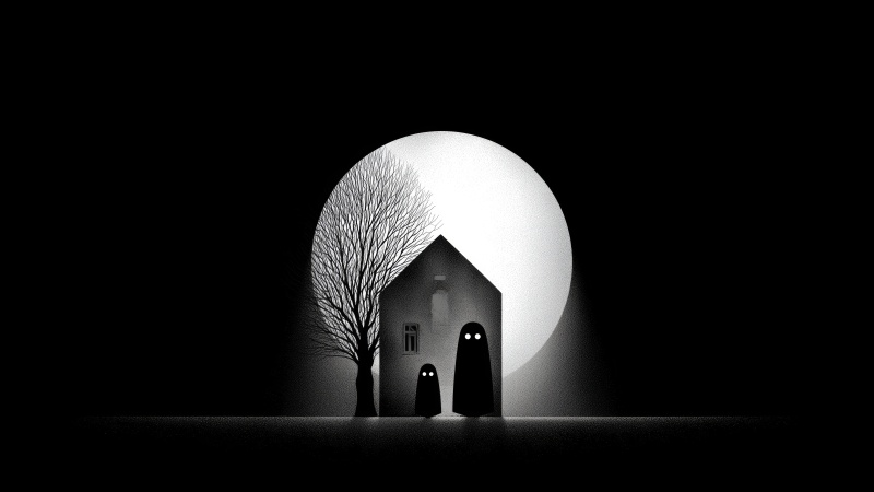 spooky art wallpaper, dark art, monochrome style, background for desktop wallpaper (horizontal)