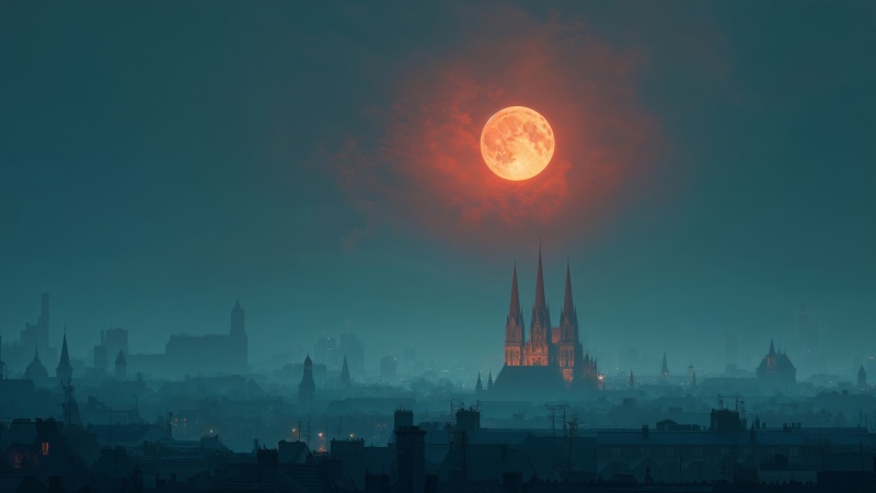 halloween night wallpaper, night colors, spooky vibes, background for desktop wallpaper (horizontal)