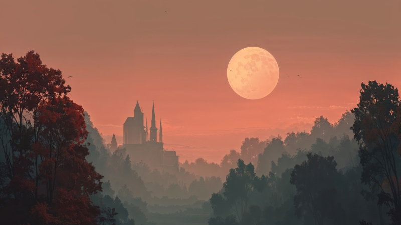 halloween night wallpaper, night colors, spooky vibes, background for desktop wallpaper (horizontal)