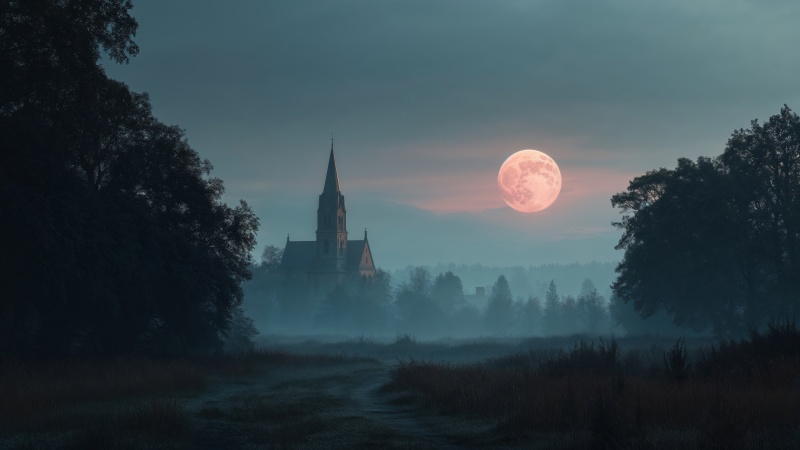 gothic wallpaper, misty night, night terrors, background for desktop wallpaper (horizontal)