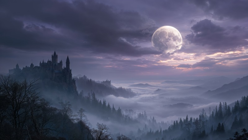 gothic wallpaper, haunted night, gothic landscape, background for desktop wallpaper (horizontal)