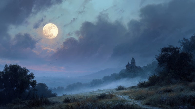 gothic halloween wallpaper, witching hour, spooky night, background for desktop wallpaper (horizontal)