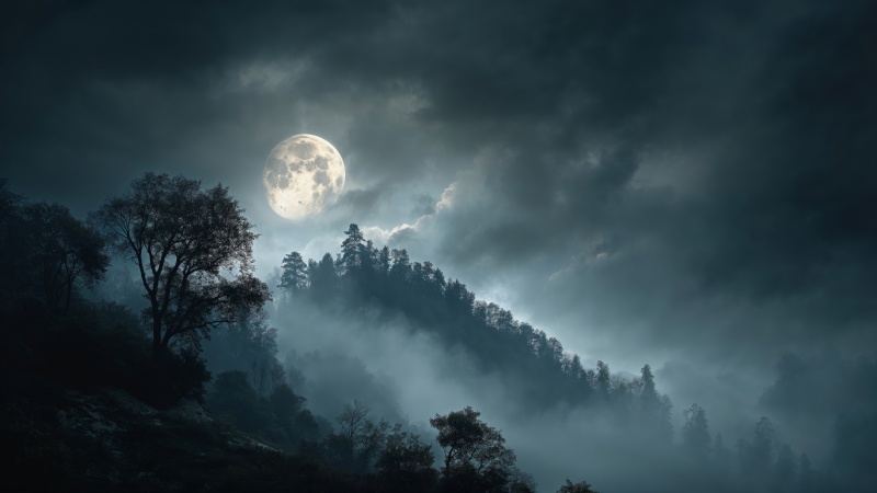 haunted night wallpaper, horror aesthetics, macabre art, background for desktop wallpaper (horizontal)