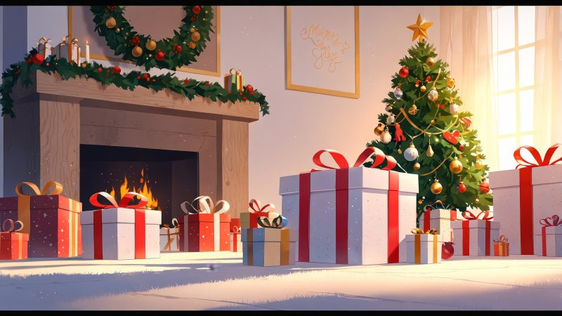 holiday shopping wallpaper, last-minute gifts, gift exchange, background for desktop wallpaper (horizontal)