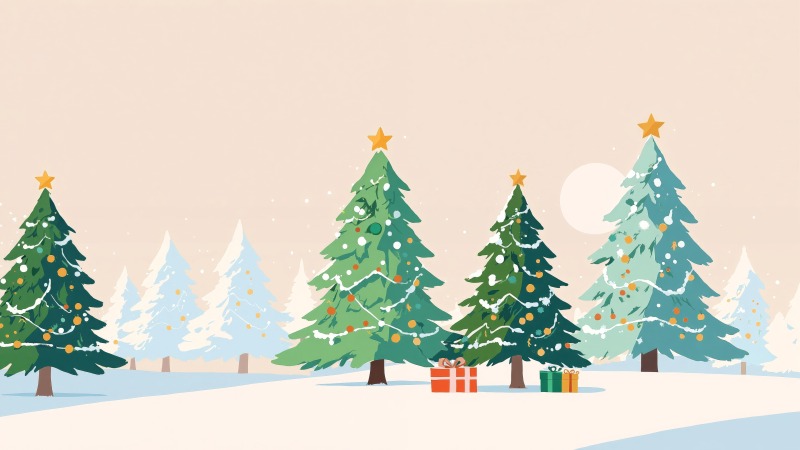 pine tree decorations wallpaper, december festivities, snowy pine trees, background for desktop wallpaper (horizontal)