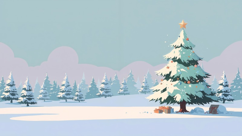 pine tree forest wallpaper, pine tree farm, snowfall, background for desktop wallpaper (horizontal)