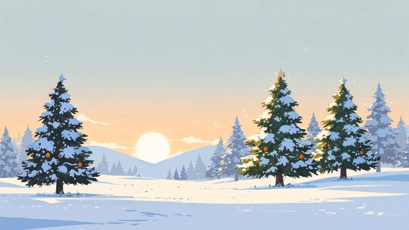 evergreen trees wallpaper, december festivities, pine tree decorations, background for desktop wallpaper (horizontal)