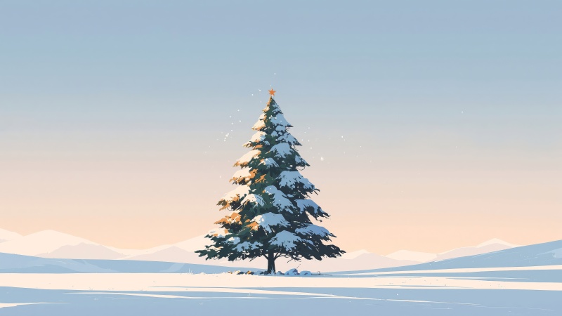 pine forest wallpaper, winter solstice, snow-covered trees, background for desktop wallpaper (horizontal)